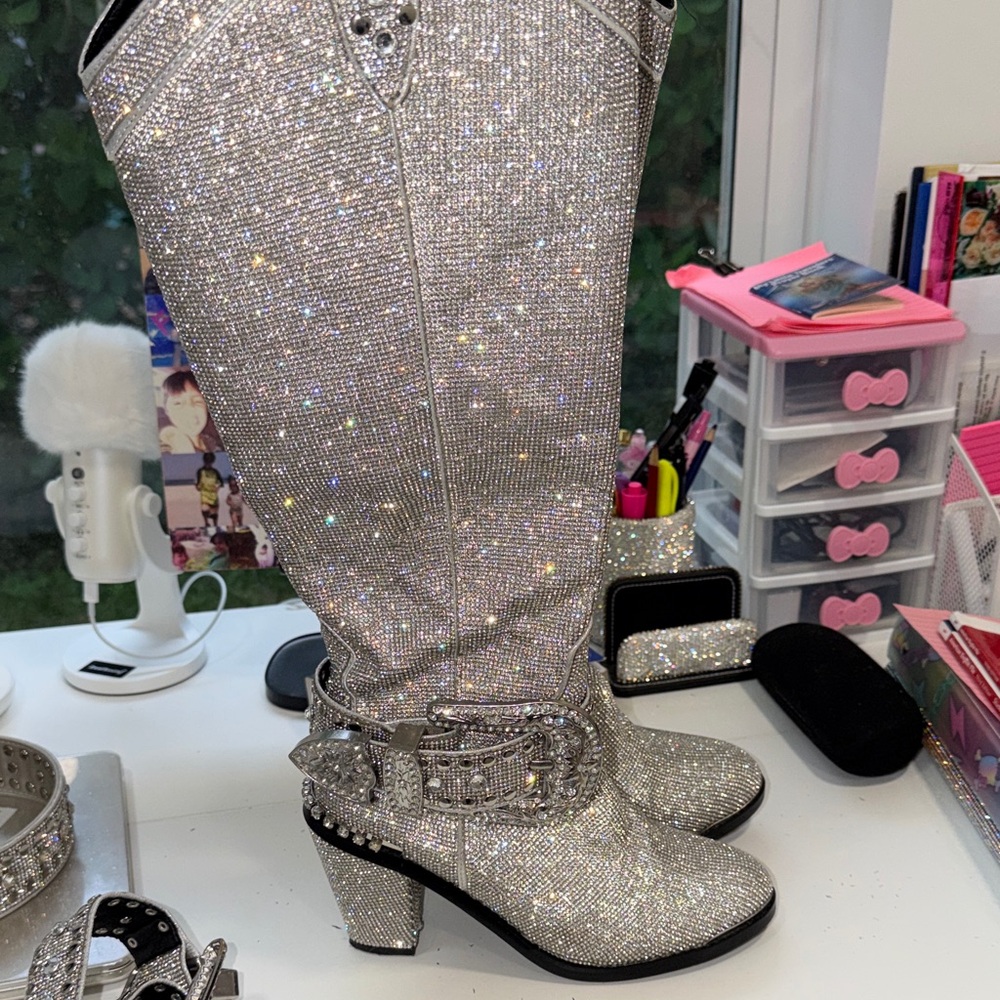 Dolls Kill Glittering Silver Ankle Boots